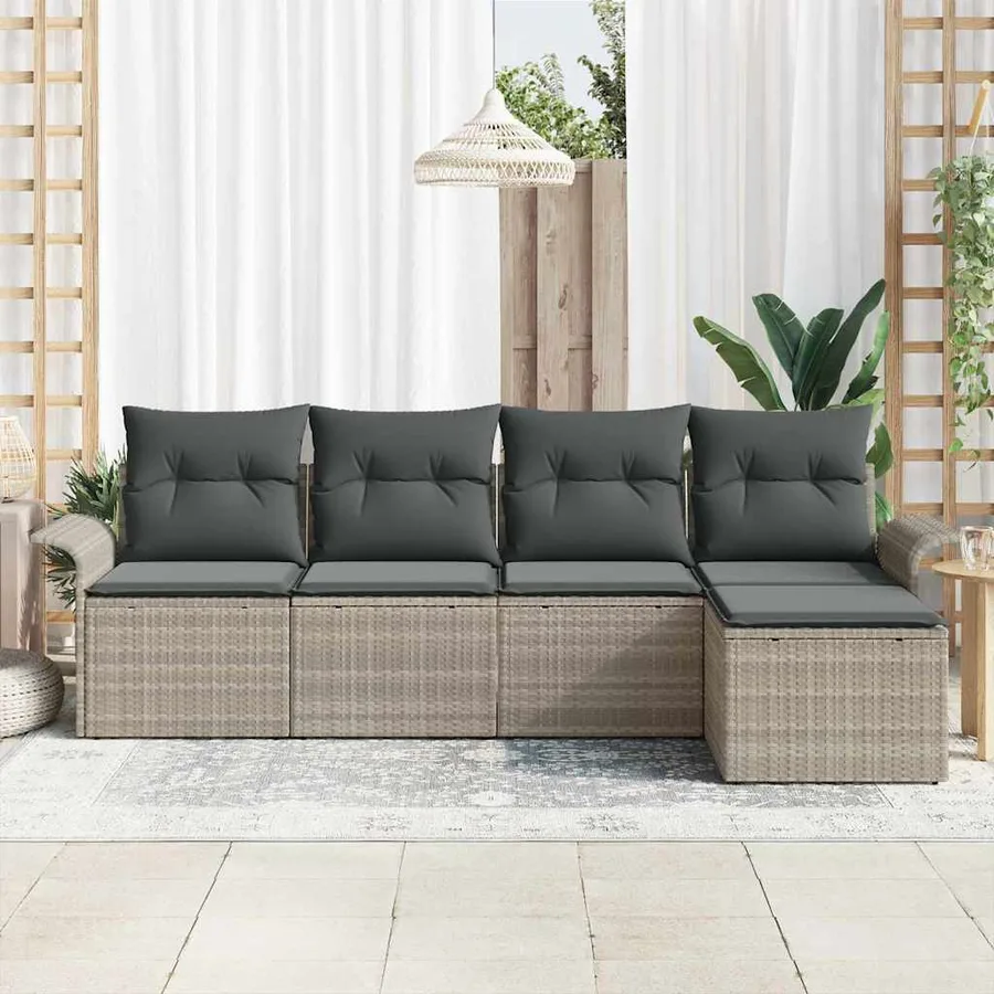Canapé d’extérieur avec coussin 5 pcs Gris clair polyrotin - 3