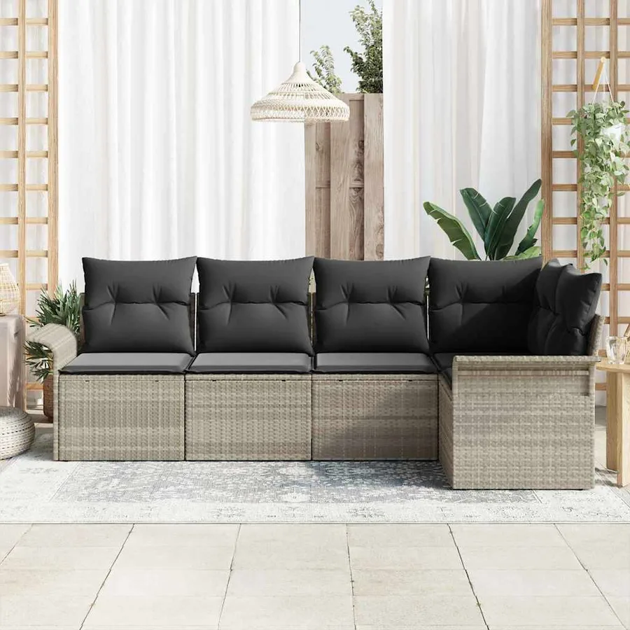 Ensemble de canapé de jardin avec coussin 5 pcs polyrotin - 3