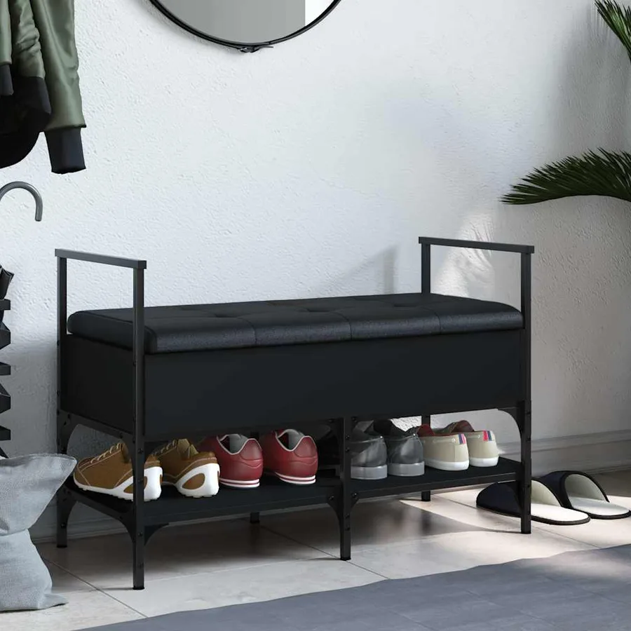 Banc à chaussures noir 85,5x42x57,5 cm bois d'ingénierie - 3