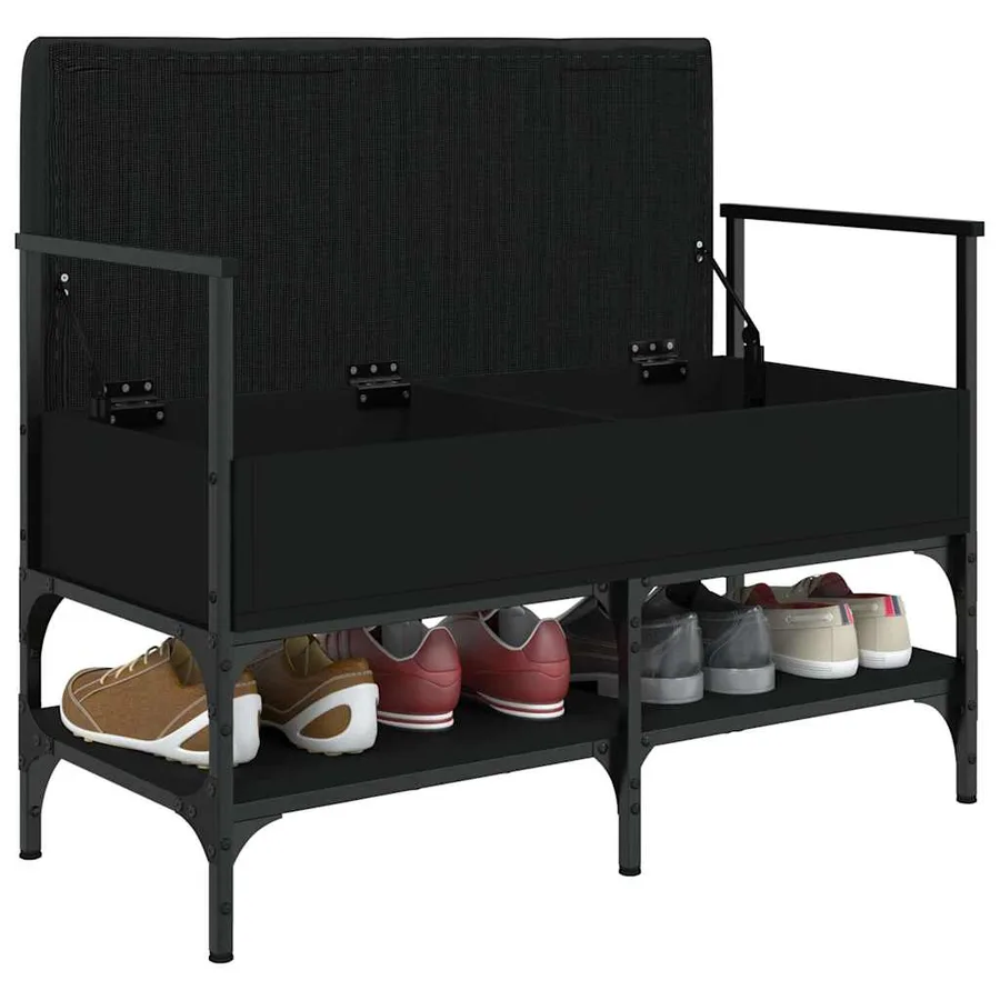 Banc à chaussures noir 85,5x42x57,5 cm bois d'ingénierie - 4