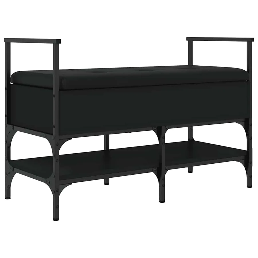 Banc à chaussures noir 85,5x42x57,5 cm bois d'ingénierie - 8