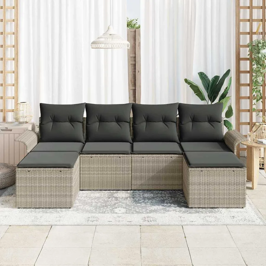 Ensemble de canapé de jardin 6 pcs Gris clair Poly rotin - 3