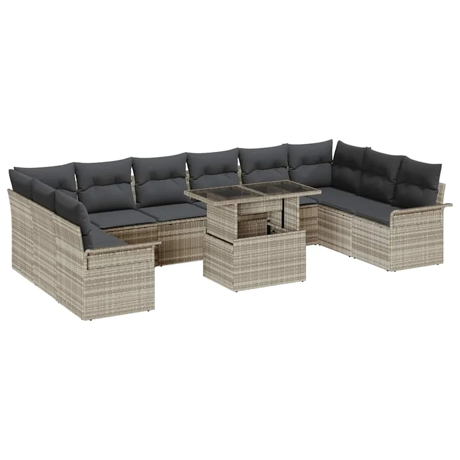 Ensemble de canapé de jardin 11 pcs Gris clair Poly rotin - 2