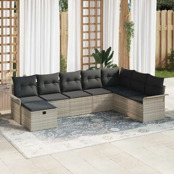 Ensemble de canapé de jardin 8 pcs Gris clair polyrotin