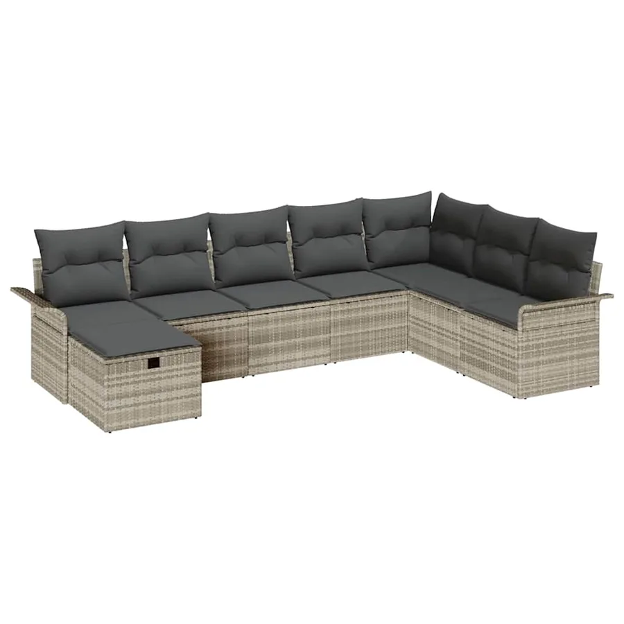 Ensemble de canapé de jardin 8 pcs Gris clair polyrotin - 2