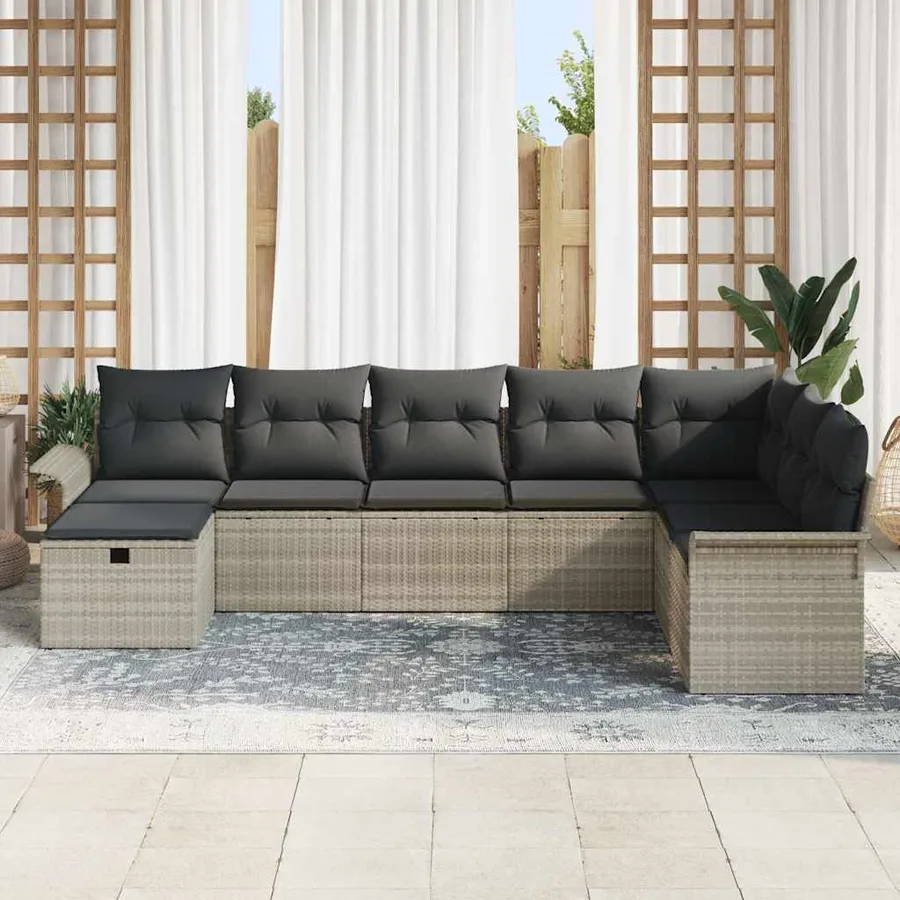 Ensemble de canapé de jardin 8 pcs Gris clair polyrotin - 3
