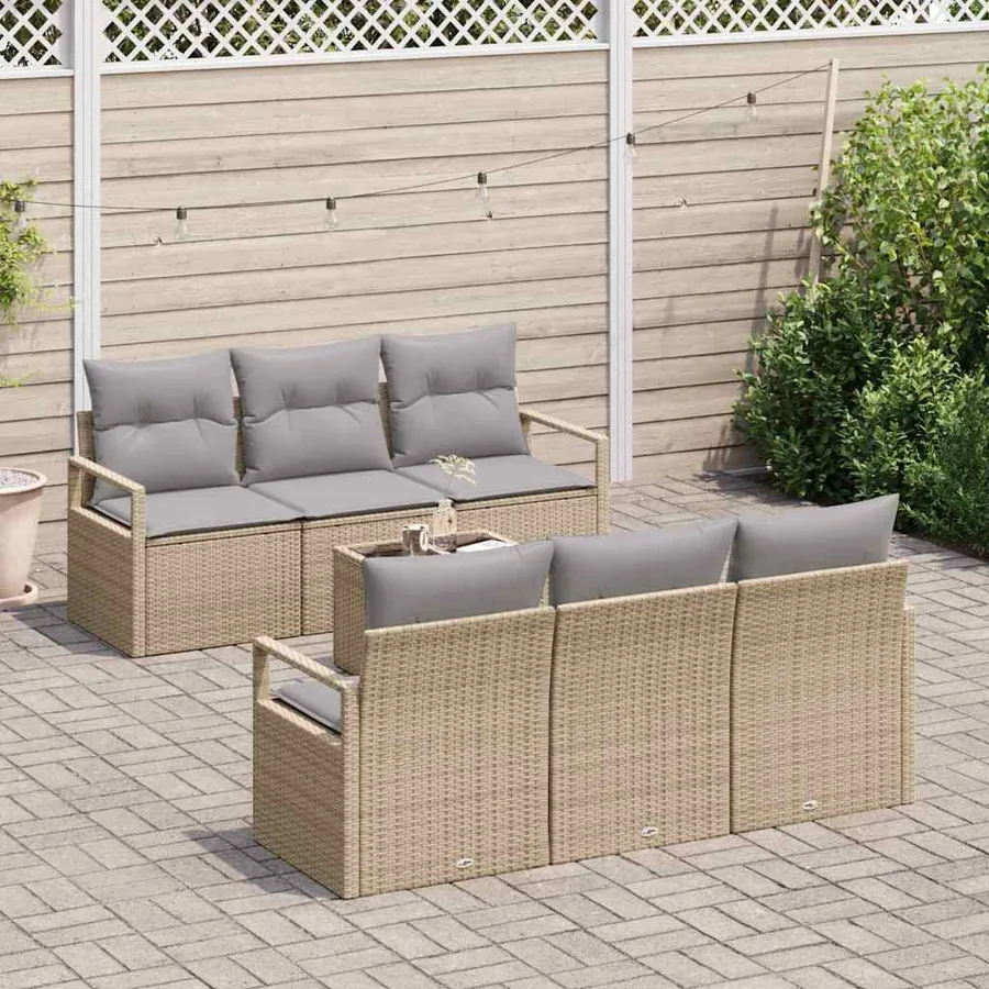 Ensemble de Canapés avec coussin 7 pcs Beige et gris polyrotin
