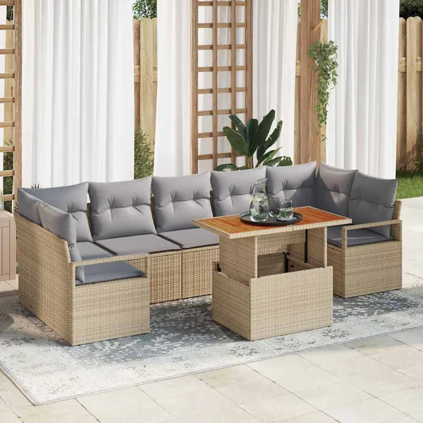 Ensemble de canapé de jardin avec coussin 8 pcs Beige et gris