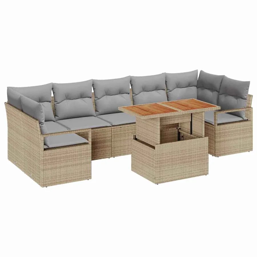Ensemble de canapé de jardin avec coussin 8 pcs Beige et gris - 2