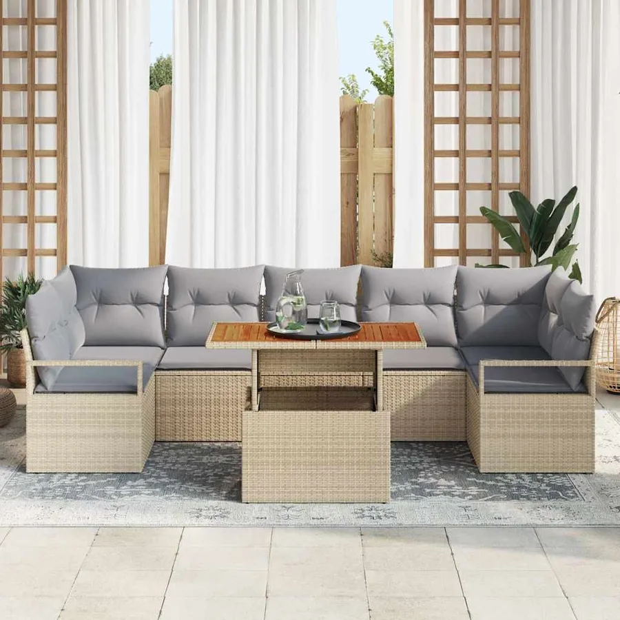 Ensemble de canapé de jardin avec coussin 8 pcs Beige et gris - 3