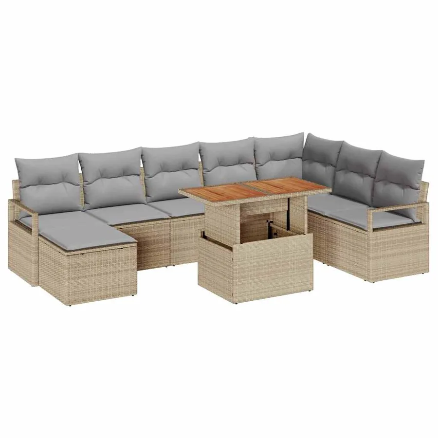 Ensemble de canapé de jardin 9 pcs Beige et gris - 2