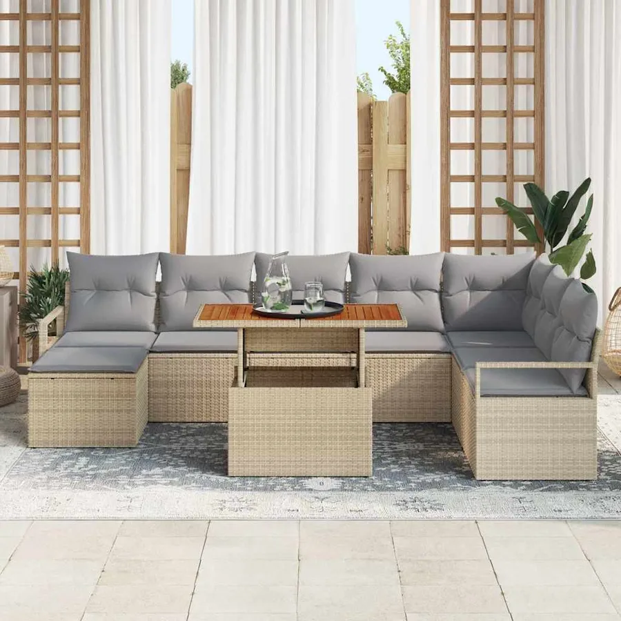 Ensemble de canapé de jardin 9 pcs Beige et gris - 3