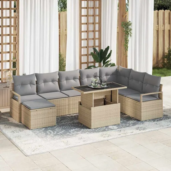 Ensemble de canapé de jardin 9 pcs beige et gris clair