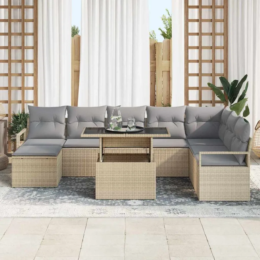 Ensemble de canapé de jardin 9 pcs beige et gris clair - 3