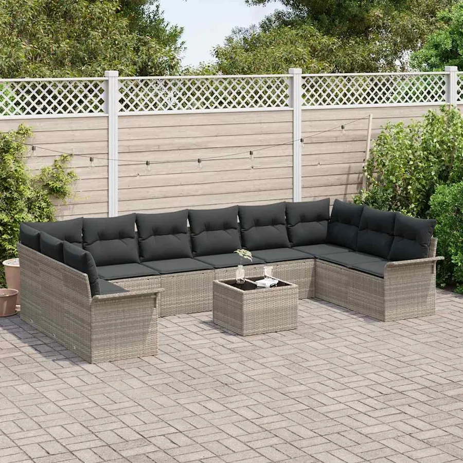 Ensemble de canapé de jardin 11 pcs Gris Poly rotin - 3