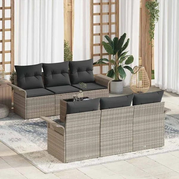 Ensemble de canapé de jardin 7 pcs Gris clair et gris foncé
