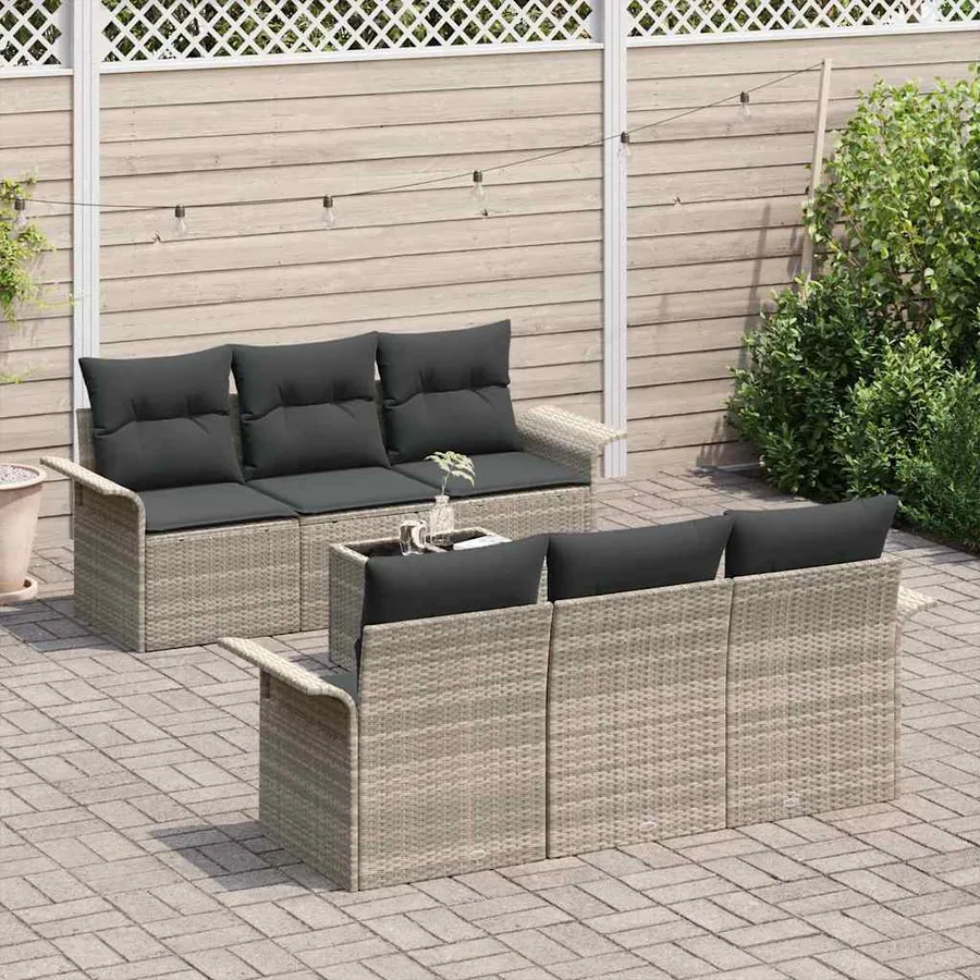 Ensemble de canapé de jardin 7 pcs Gris clair et gris foncé - 3