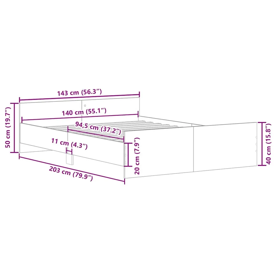 Cadre de lit sans matelas sonoma gris 140x200 cm - 8