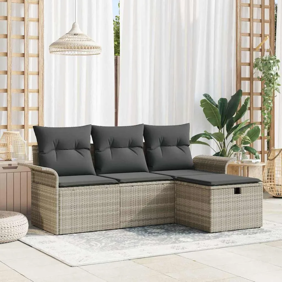 Ensemble de canapé de jardin avec coussin 4 pcs Poly rotin