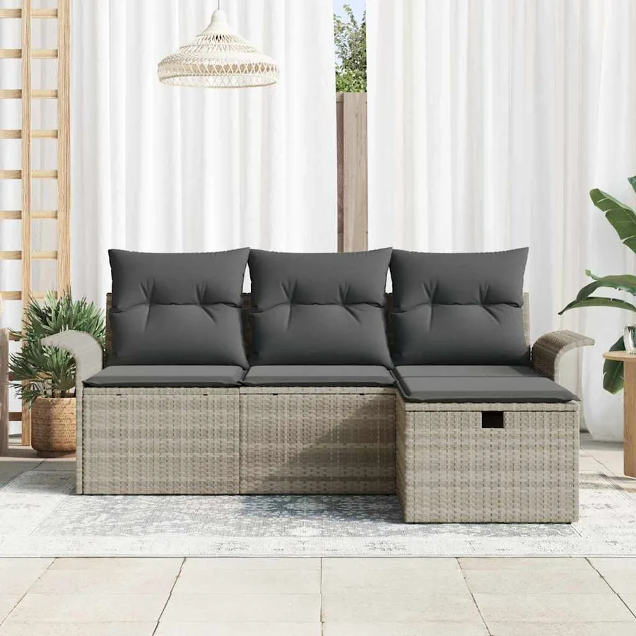 Ensemble de canapé de jardin avec coussin 4 pcs Poly rotin - 3