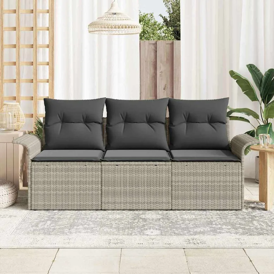 Ensemble de canapé de jardin 3 pcs Gris clair Poly rotin - 3