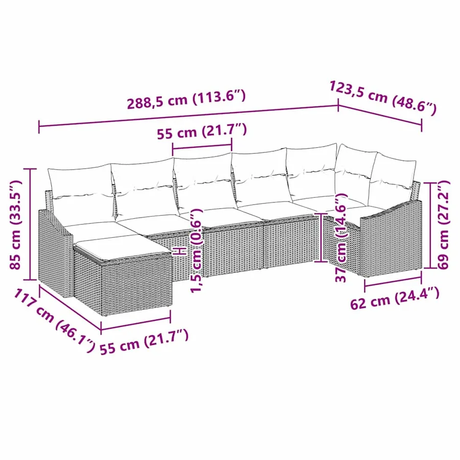 Ensemble de Canapés avec coussin 7 pcs Gris clair polyrotin - 9