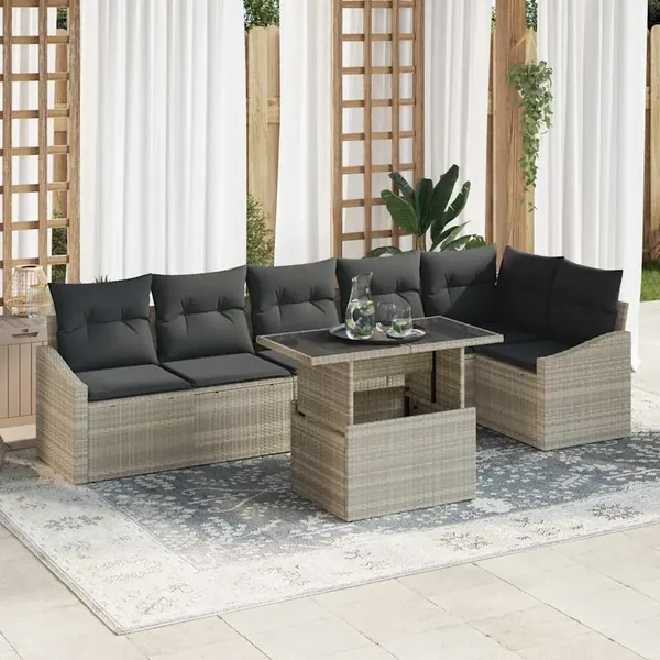 Ensemble de canapé de jardin 7 pcs Gris clair polyrotin