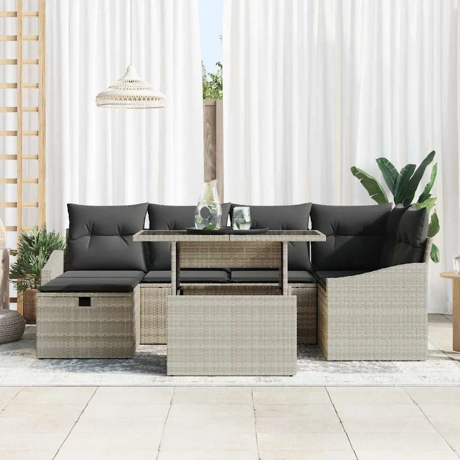 Ensemble de canapé de jardin 7 pcs Gris clair Poly rotin - 3