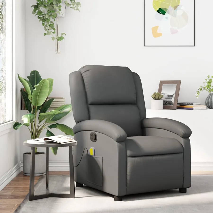 Fauteuil de massage inclinable en similicuir gris