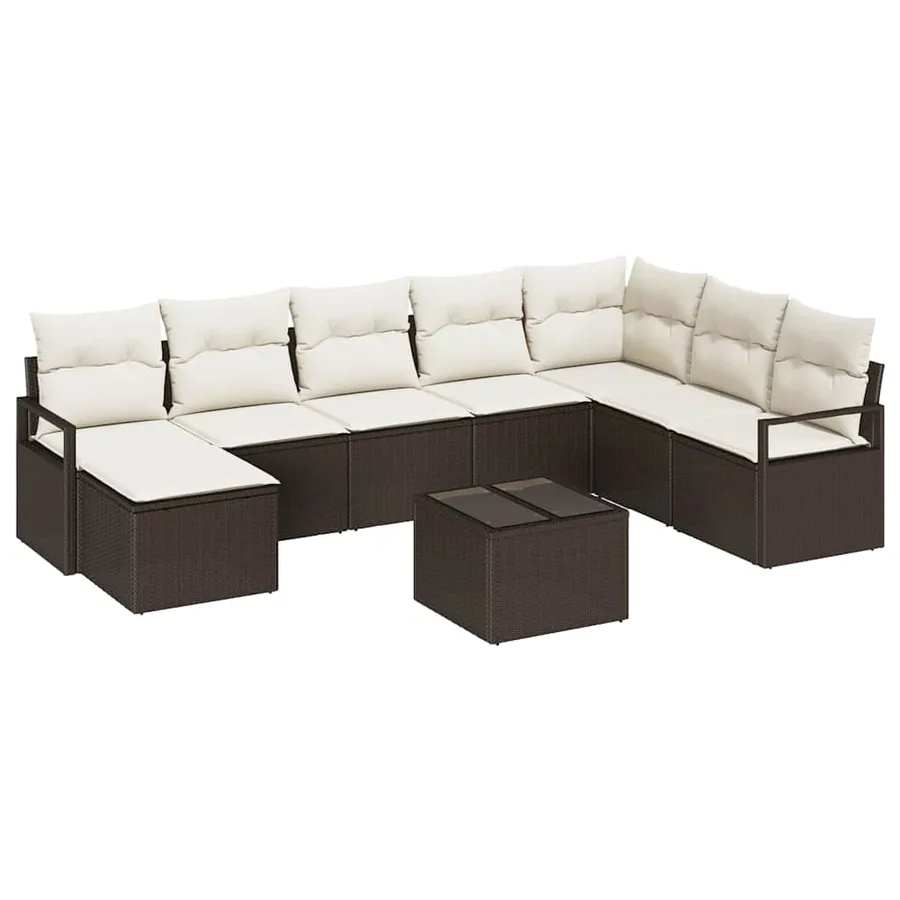 Ensemble de Canapés avec coussin 9 pcs Marron polyrotin - 2
