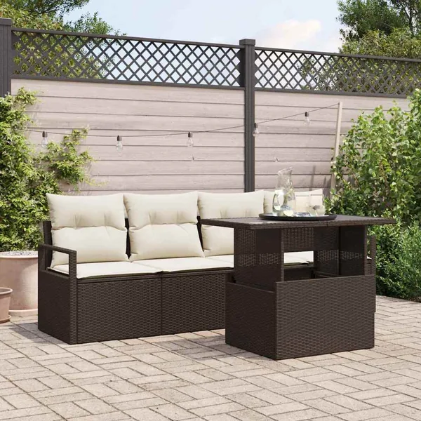 Ensemble de canapé de jardin 5 pcs Marron polyrotin