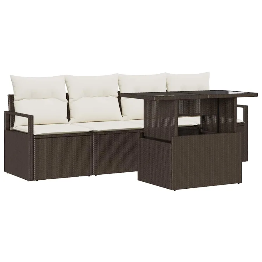 Ensemble de canapé de jardin 5 pcs Marron polyrotin - 2