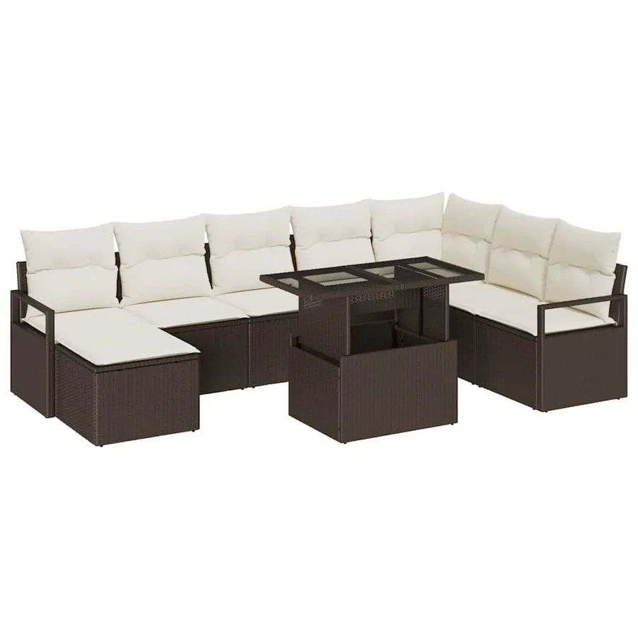 Ensemble de canapé de jardin avec coussin 9 pcs Marron et crème - 2