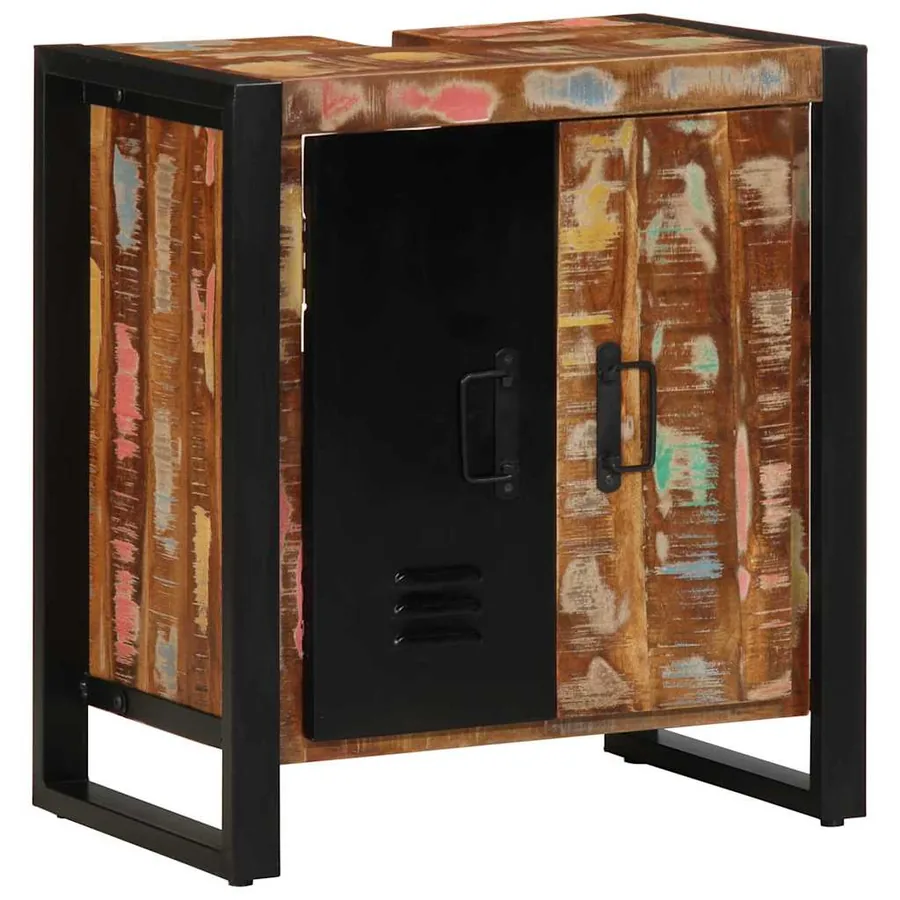 Armoire de salle de bain avec porte Marron Bois Recyclé Solide