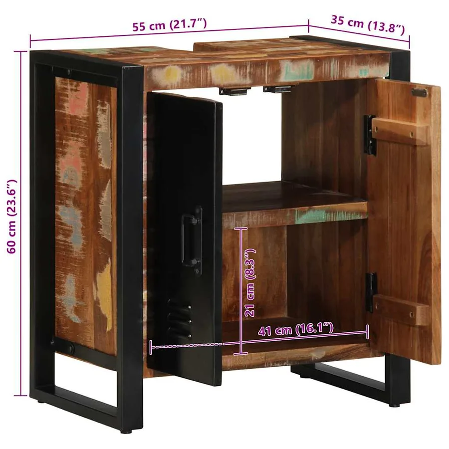 Armoire de salle de bain avec porte Marron Bois Recyclé Solide - 14