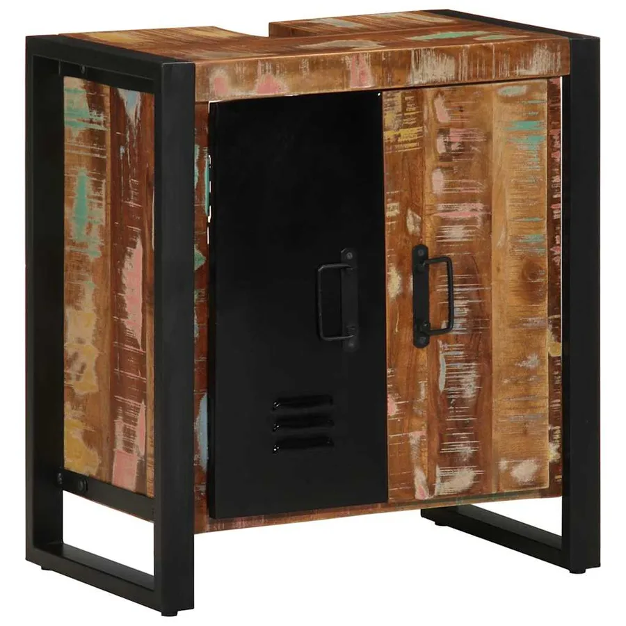 Armoire de salle de bain avec porte Marron Bois Recyclé Solide - 2