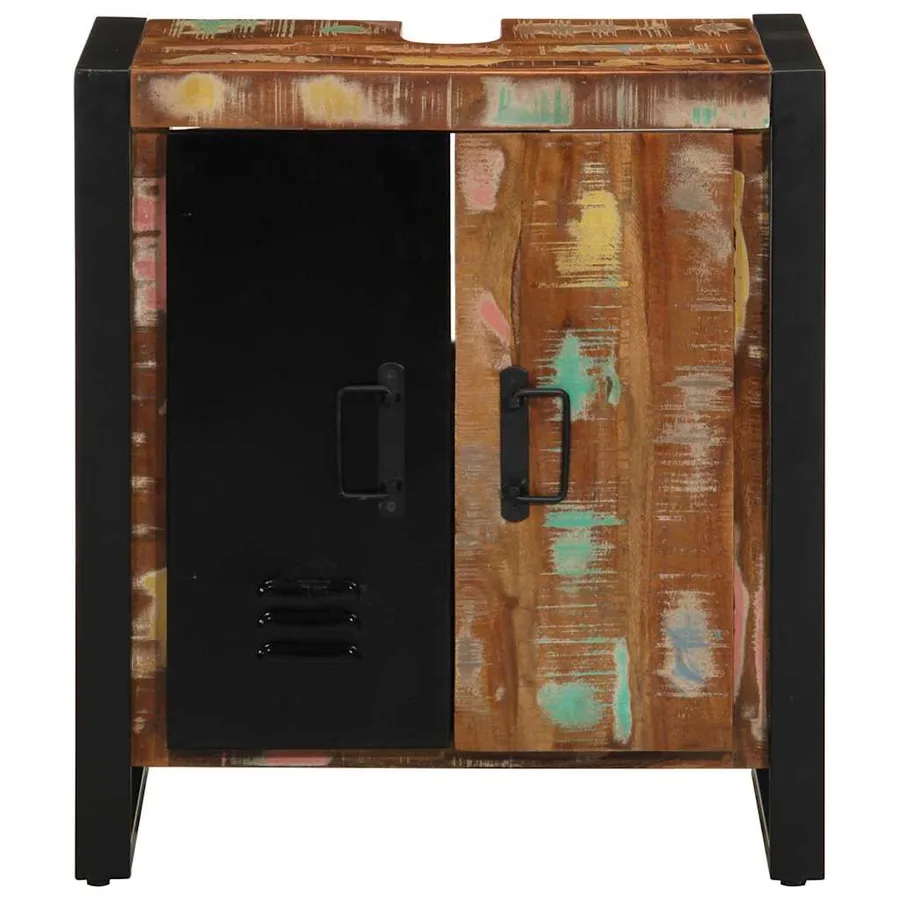 Armoire de salle de bain avec porte Marron Bois Recyclé Solide - 4