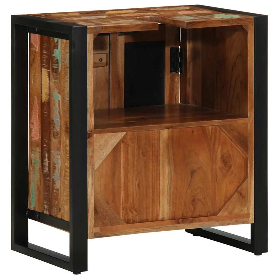 Armoire de salle de bain avec porte Marron Bois Recyclé Solide - 6