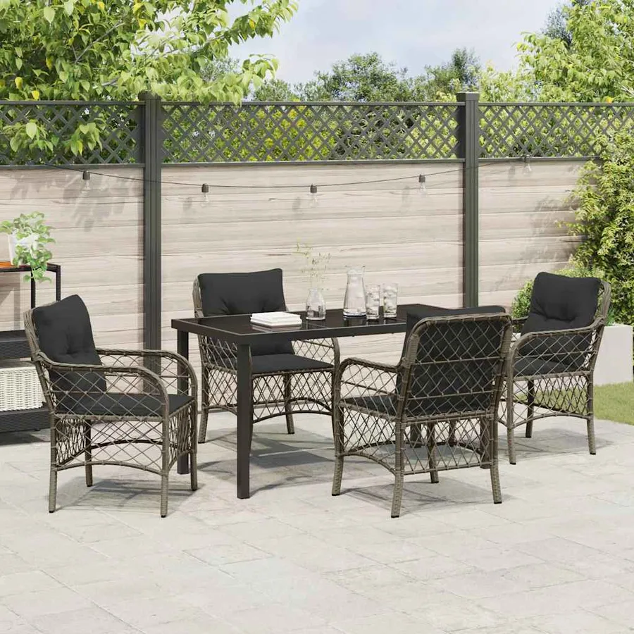 Ensemble de salle à manger pour jardin 5 pcs Gris polyrotin - 4