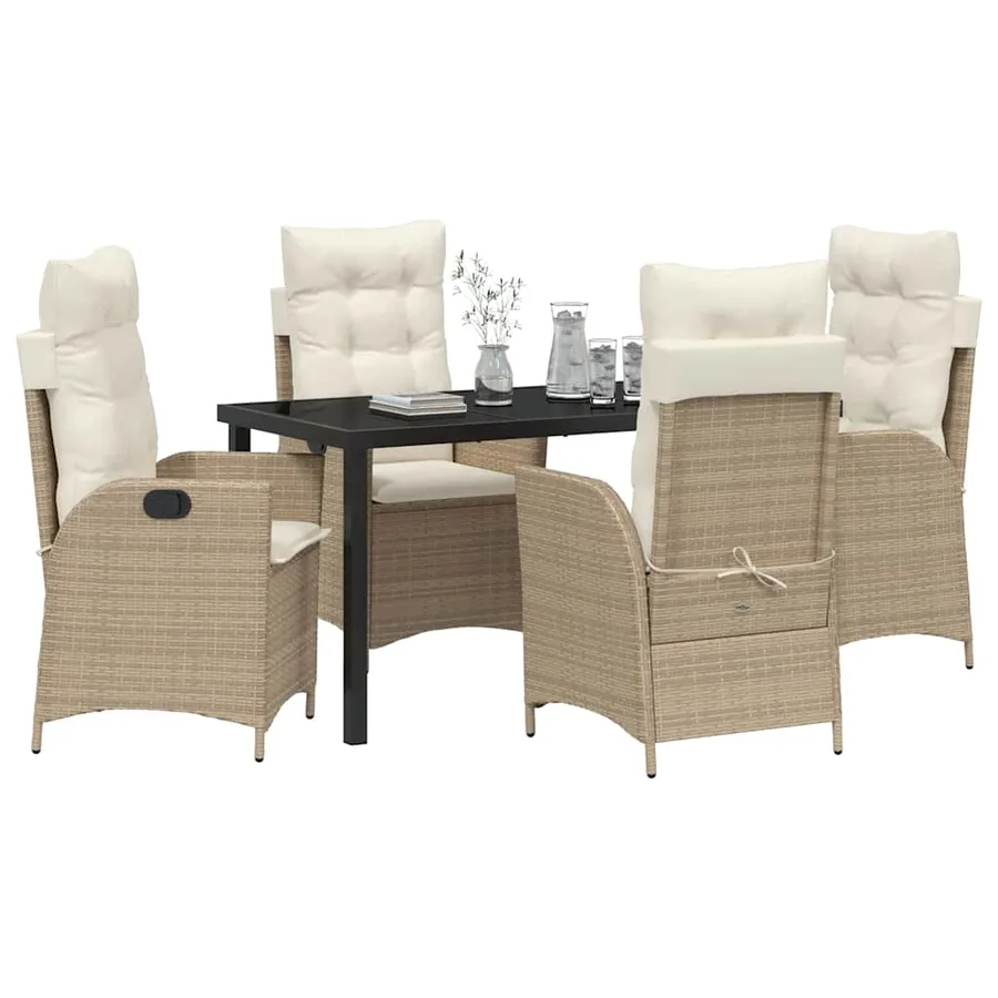 Ensemble de salle à manger pour jardin 5 pcs Beige polyrotin - 3