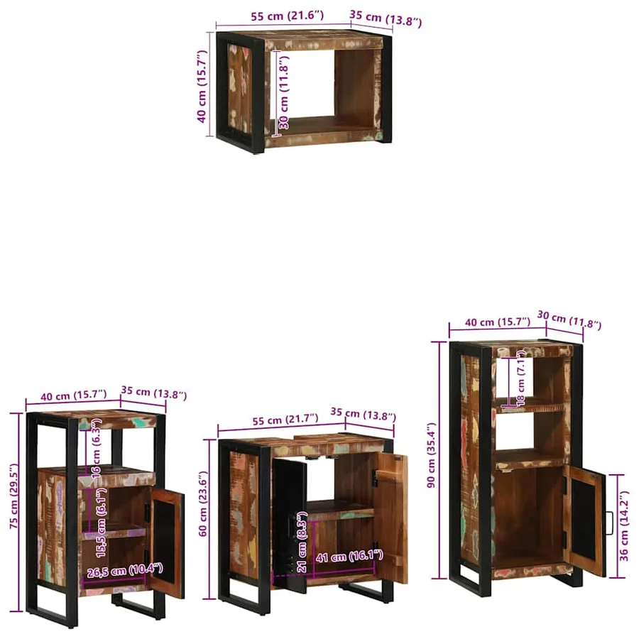 Ensemble de mobilier de salle de bain 4 pcs Bois Recyclé Solide - 16