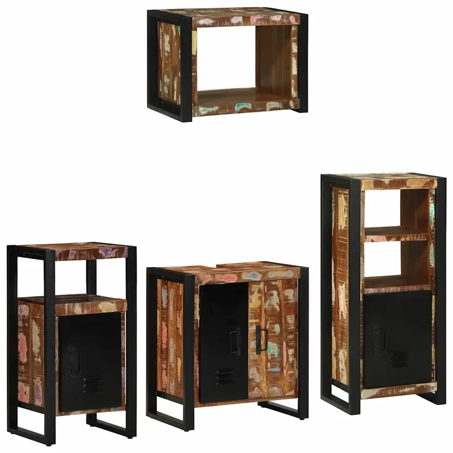 Ensemble de mobilier de salle de bain 4 pcs Bois Recyclé Solide - 2