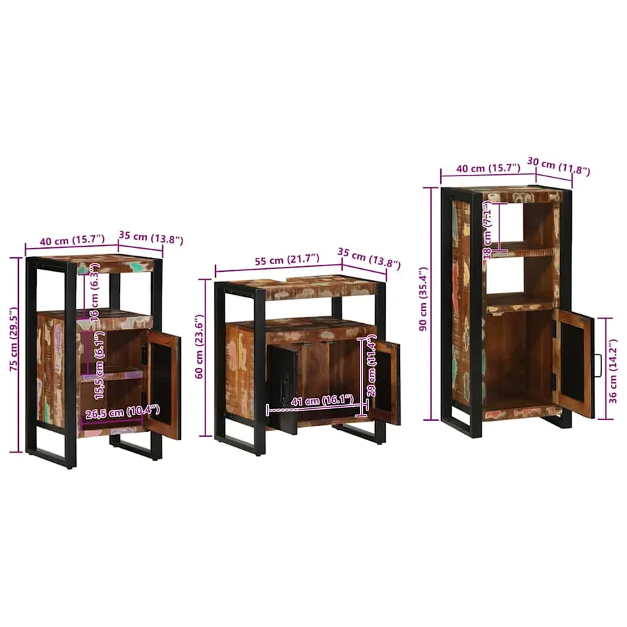 Ensemble de mobilier de salle de bain 3 pcs Bois Recyclé Solide - 15