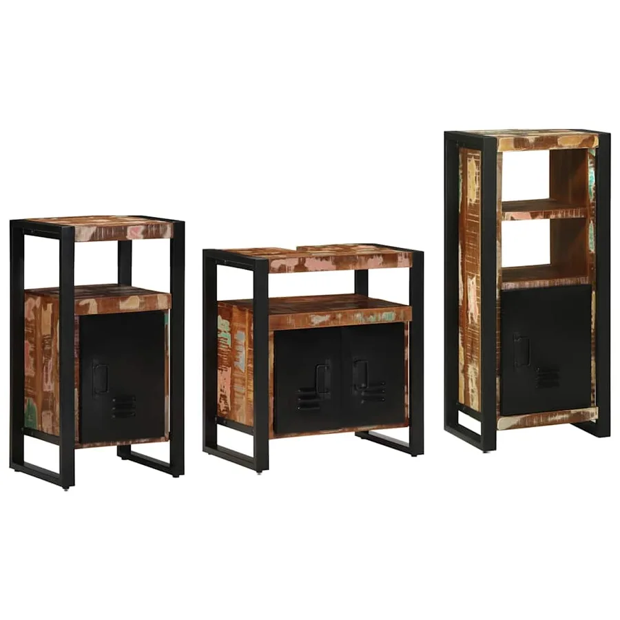 Ensemble de mobilier de salle de bain 3 pcs Bois Recyclé Solide - 2