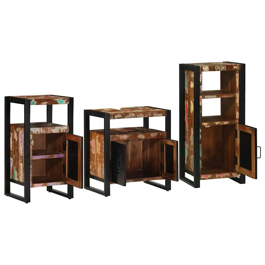 Ensemble de mobilier de salle de bain 3 pcs Bois Recyclé Solide - 3