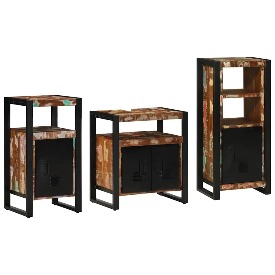 Ensemble de mobilier de salle de bain 3 pcs Bois Recyclé Solide - 9