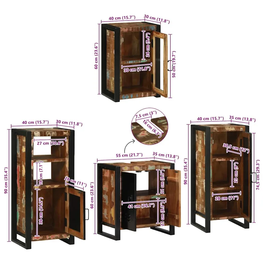 Ensemble de mobilier de salle de bain 4 pcs Bois massif recyclé - 17
