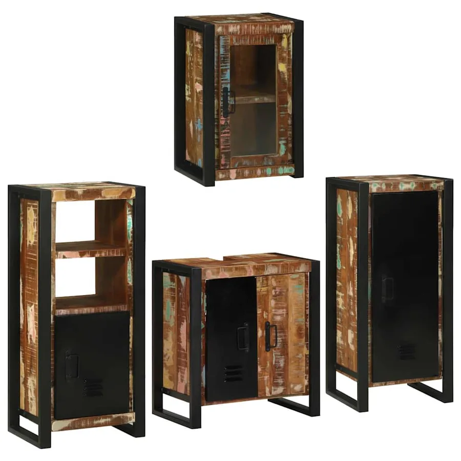Ensemble de mobilier de salle de bain 4 pcs Bois massif recyclé - 3