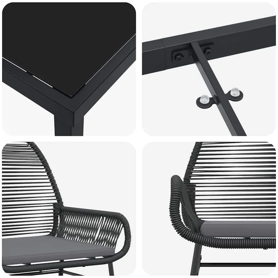 Ensemble de salle à manger pour jardin 9 pcs Noir polyrotin - 9
