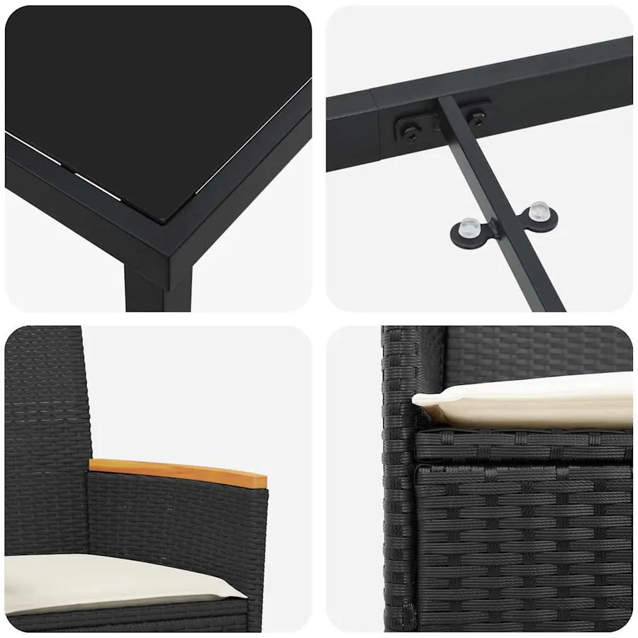 Ensemble de salle à manger pour jardin 9 pcs Noir polyrotin - 9